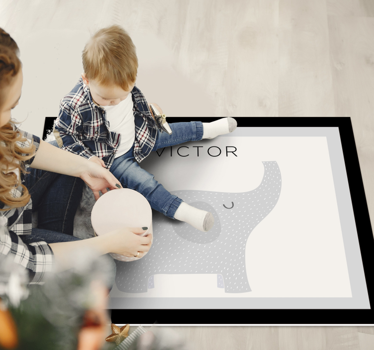 Personlig elefant vinyl teppe med navn - Tenstickers