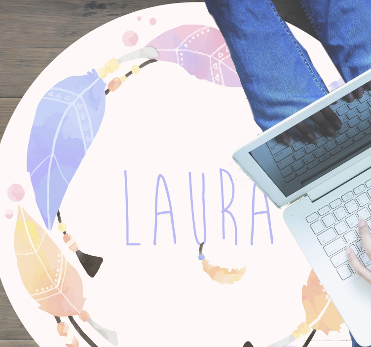 Personlig fjærsirkel vinyl teppe med navn - Tenstickers