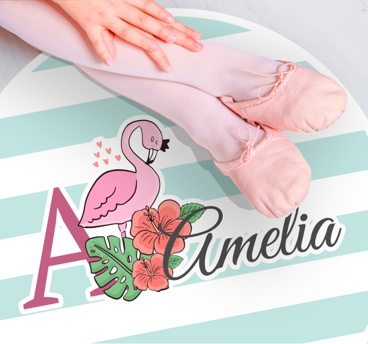 Flamingo-dekor vinyl teppe med navn - Tenstickers
