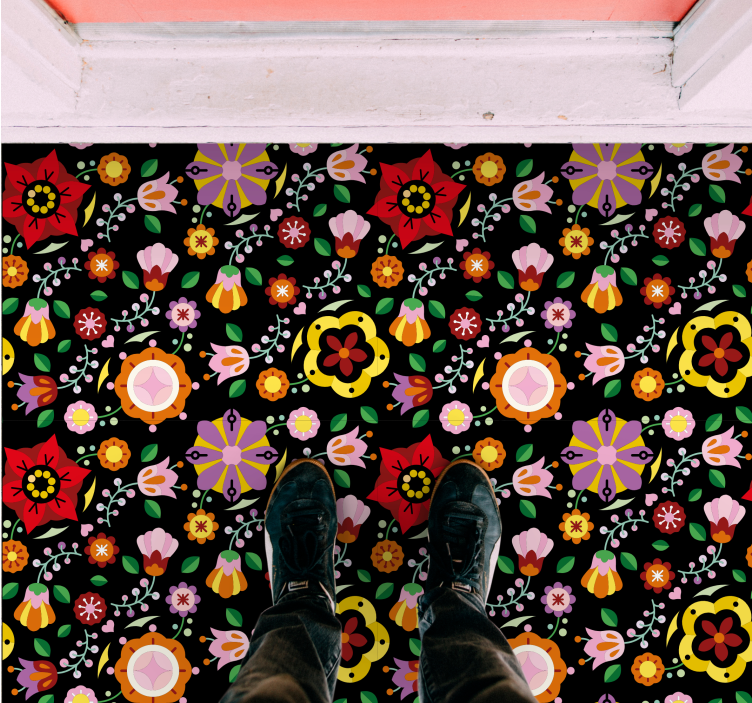 Polsk folkloremønster vinyl teppe blomster og planter - Tenstickers