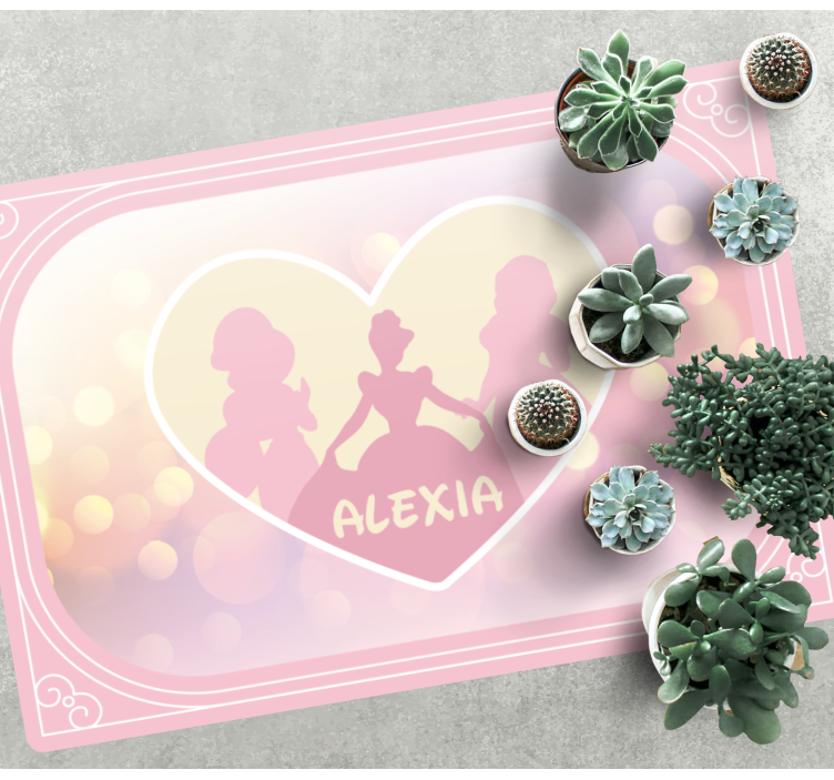 Prinsesse silhuett hjerte vinyl teppe med navn - Tenstickers