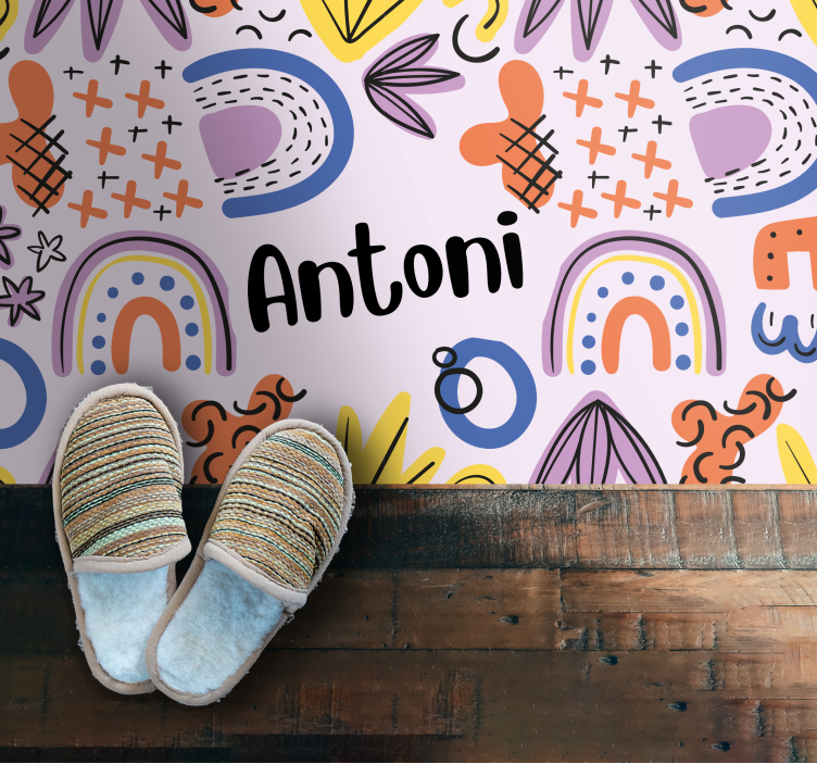 Regnbue mønster lavendel bakgrunn vinyl teppe med navn - Tenstickers