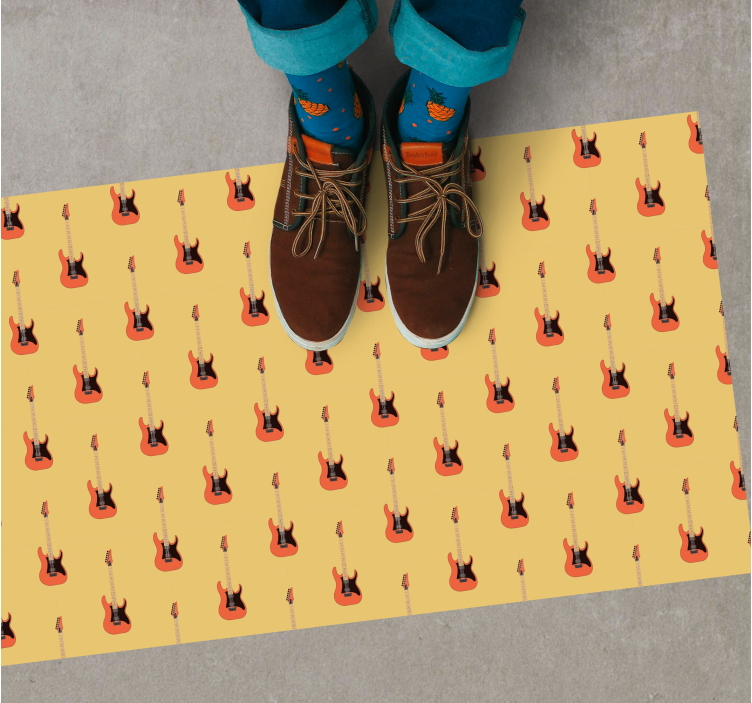 Rockende gitarmønster vinyl teppe ungdom - Tenstickers