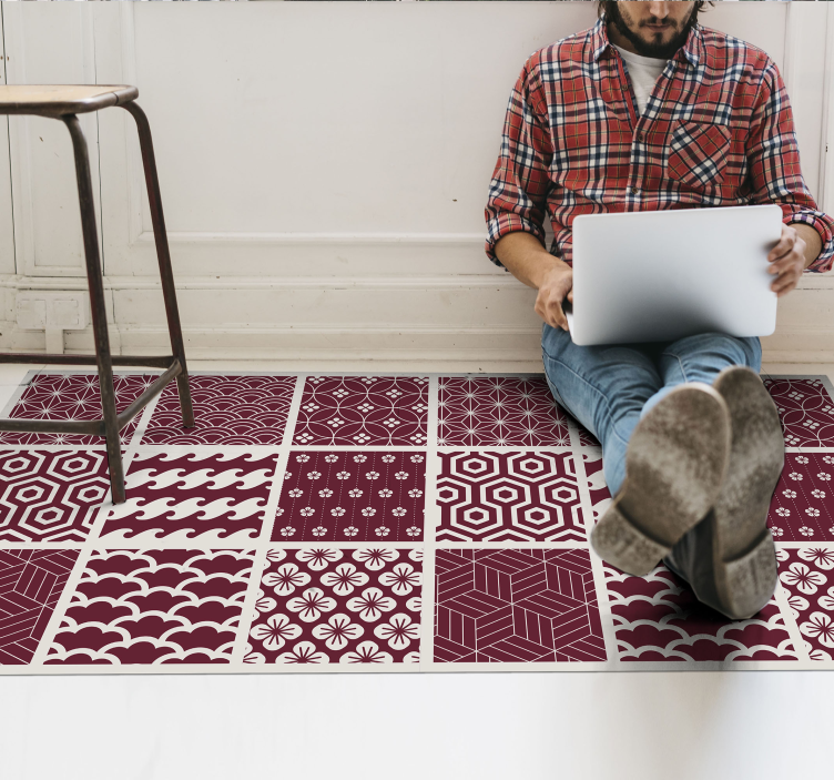 Rødt flisemønster vinylteppe - Tenstickers