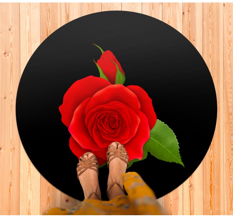 Rød rose på svart blomster vinyl teppe - Tenstickers