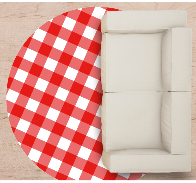Røde og hvite mønstrede firkanter vinyl teppe rund - Tenstickers