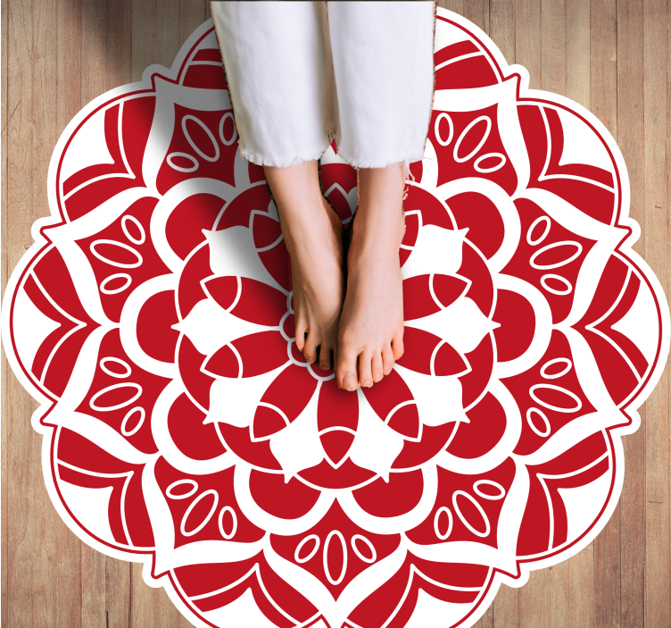 Rødt blomstermønster vinyl teppe mandala - Tenstickers