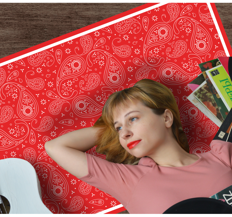 Rødt paisley mønster vinyl teppe verdenskart - Tenstickers