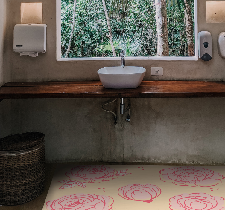 Rosa blomstermotiv vinyl teppe blomster og planter - Tenstickers