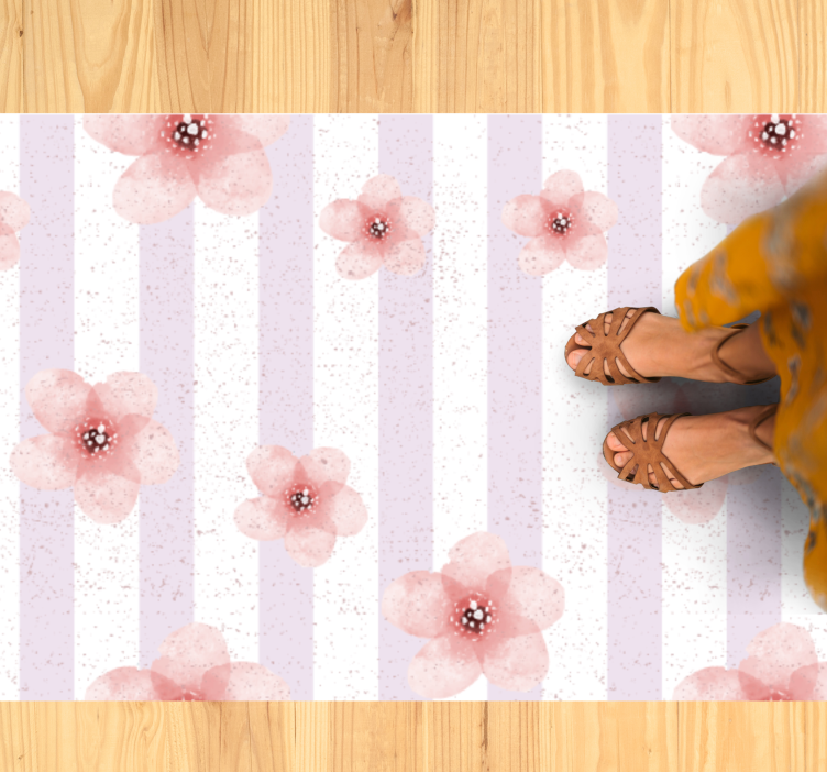 Rosa striper vinyl teppe blomster og planter - Tenstickers