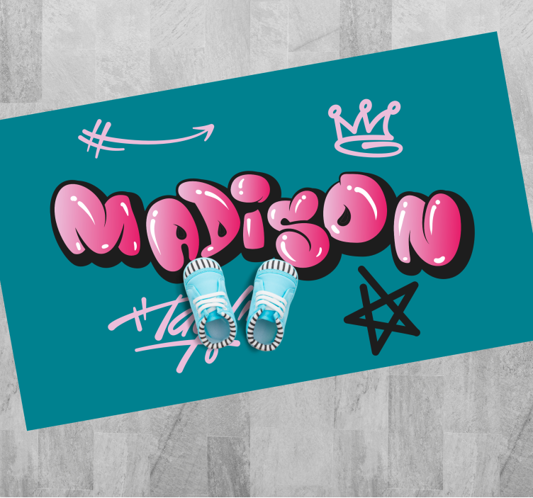 Rosa kul bokstavgraffiti vinyl teppe med navn - Tenstickers