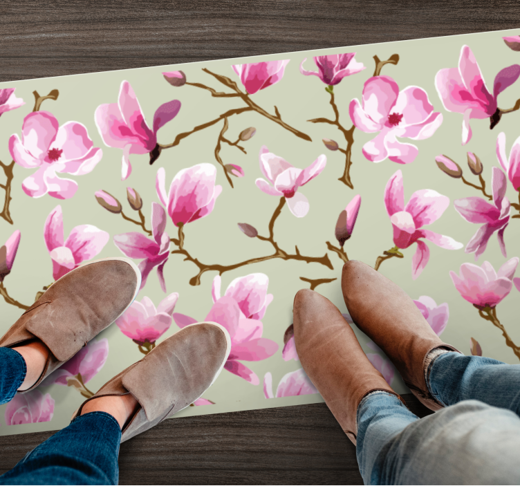 Rosa magnolia vinyl teppe blomster og planter - Tenstickers