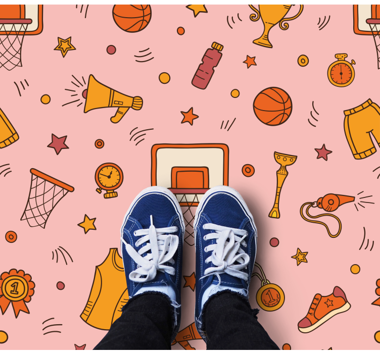 Rosa tegneserie basketballmønster vinyl teppe midtgang - Tenstickers