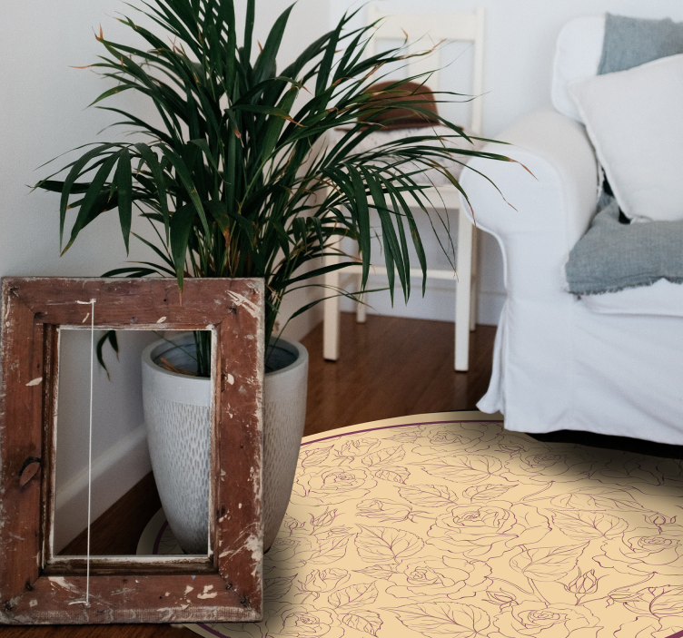 Rosemønster rund vinyl teppe blomster og planter - Tenstickers