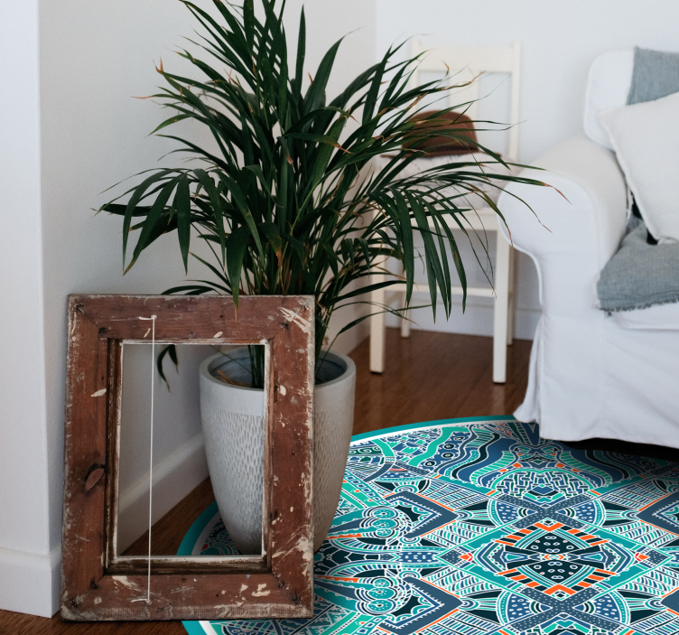 Runde etniske vinyl teppe indiske fjær - Tenstickers