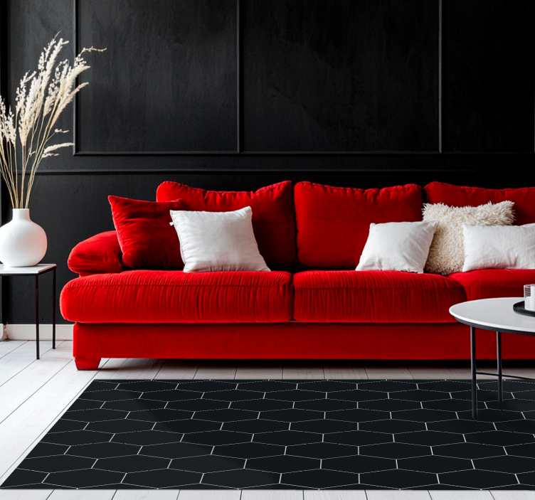 Sekskantmosaikk vinyl teppe svart - Tenstickers