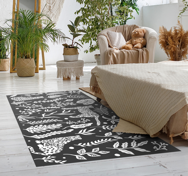 Monstera og leoparder vinyl teppe natur - Tenstickers