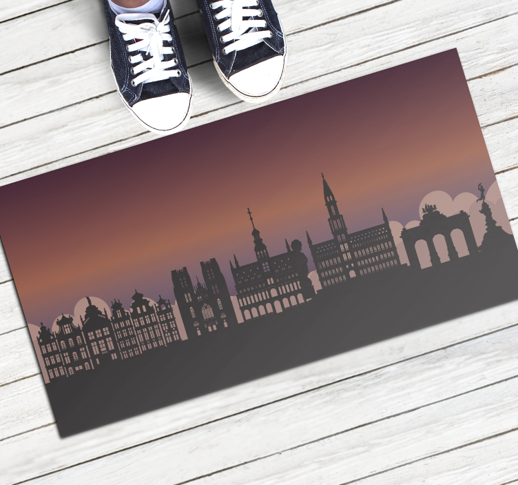 Silhuett skyline verdenskart vinyl teppe - Tenstickers
