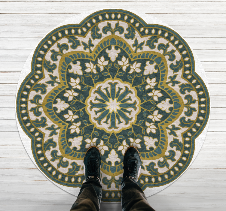 Sirkulært grønt blomstermotiv vinyl teppe mandala - Tenstickers