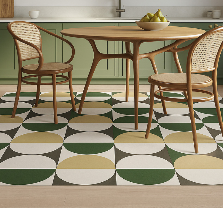 Sirkulært mønster fra midten av århundret vinyl teppe spiserom - Tenstickers
