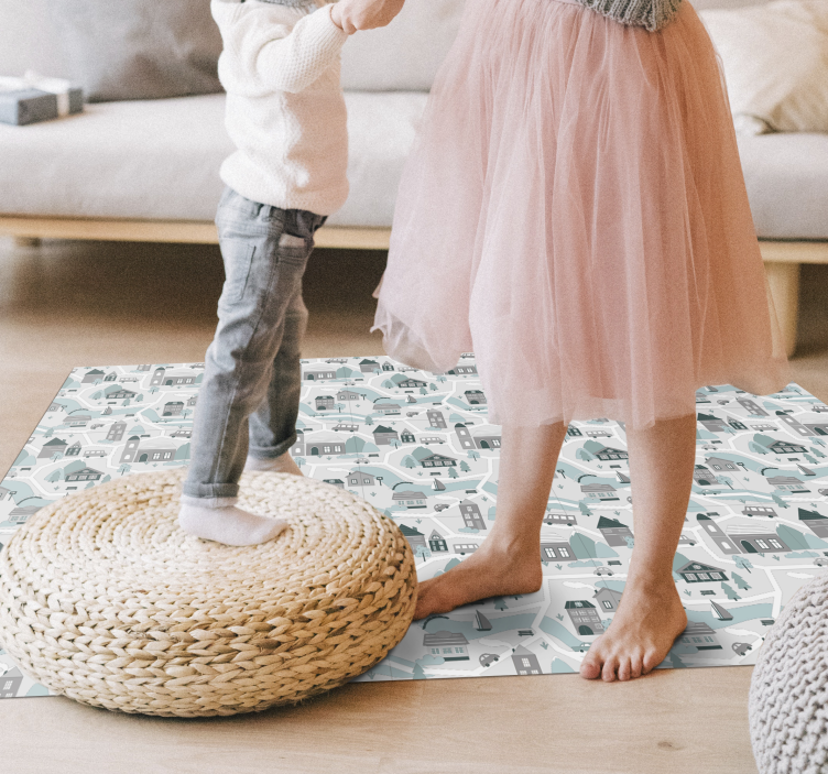 Sjarmerende landsbyscene vinyl teppe veier - Tenstickers