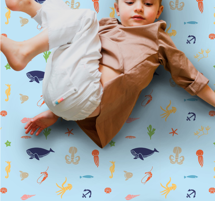 Sjødyr på lyseblå bakgrunn Vinyl teppe flere barn - Tenstickers