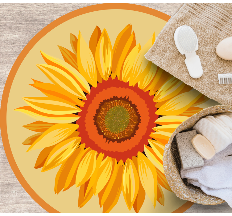 Solsikke rund vinyl teppe blomster og planter - Tenstickers