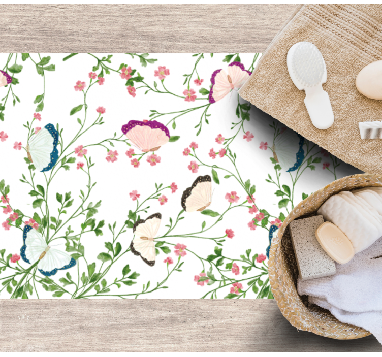 Sommerfuglmønster vinyl teppe blomster og planter - Tenstickers
