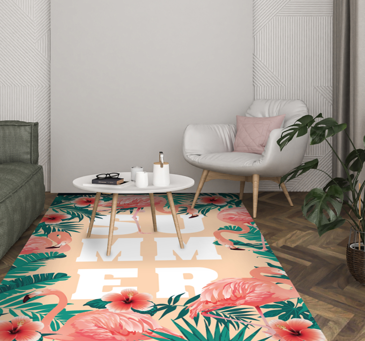 Sommer tekst flamingoer blomst tilpasset teppe - Tenstickers