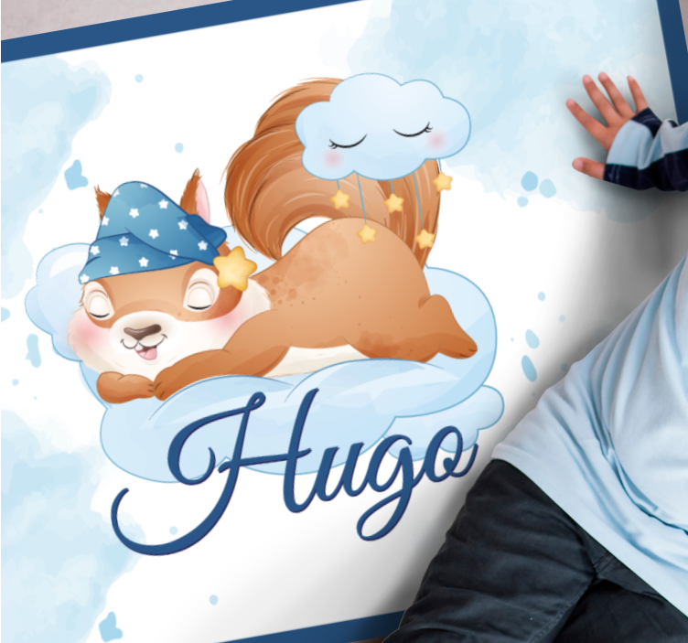 Søt ekorn drømmer vinyl teppe med navn - Tenstickers