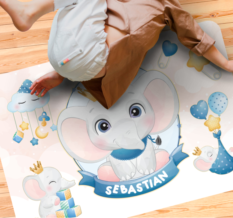 Søt elefant for gutt med navn vinyl teppe baby - Tenstickers