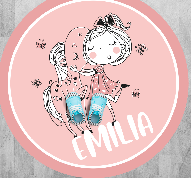 Jente og hest med navn vinyl teppe ungdom - Tenstickers