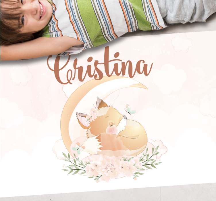 Søt rev illustrasjon vinyl teppe med navn - Tenstickers