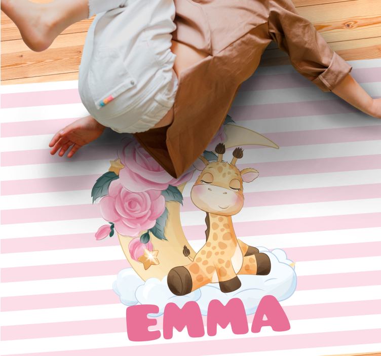 Søte dyr giraff med navn vinyl teppe baby - Tenstickers