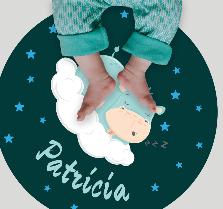 Søvnig flodhest med navn vinyl teppe baby - Tenstickers
