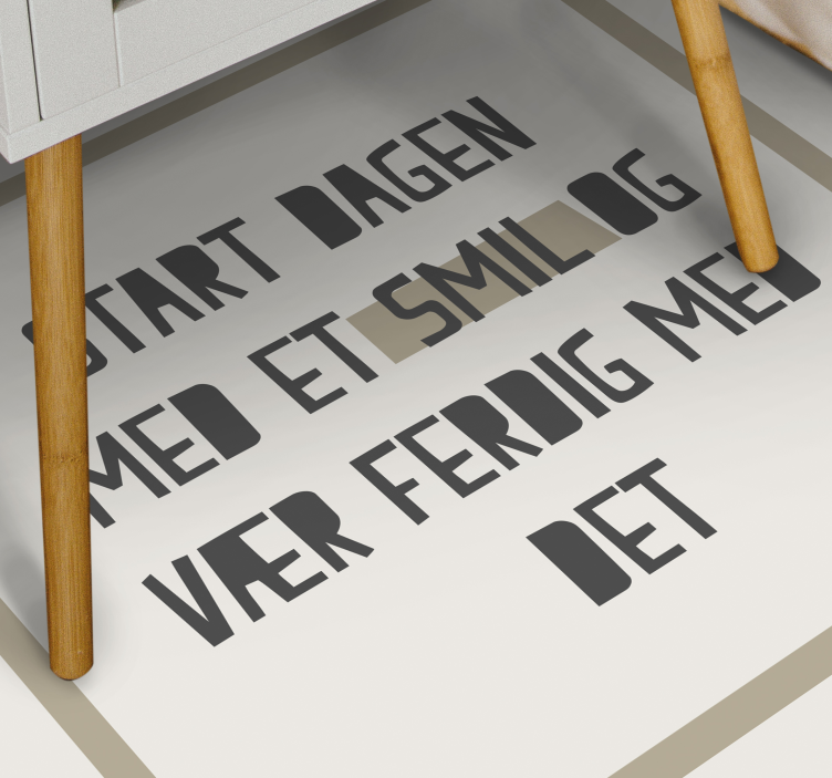 Start dagen med et smil sitat vinylteppe - Tenstickers