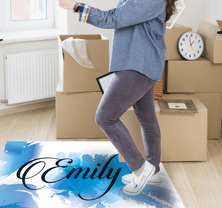 Stilig blå personlig navn personlig vinyl teppe - Tenstickers