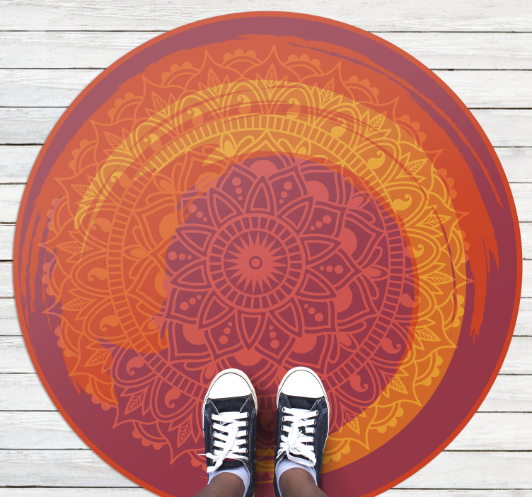 Rødt strålende motiv vinyl teppe mandala - Tenstickers