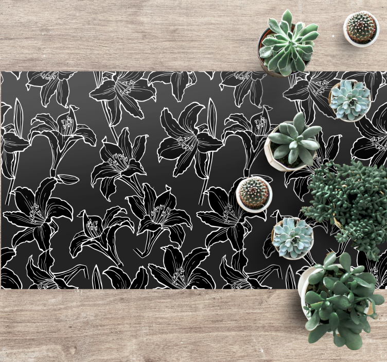 Svart blomsteroppsats vinyl teppe blomster og planter - Tenstickers