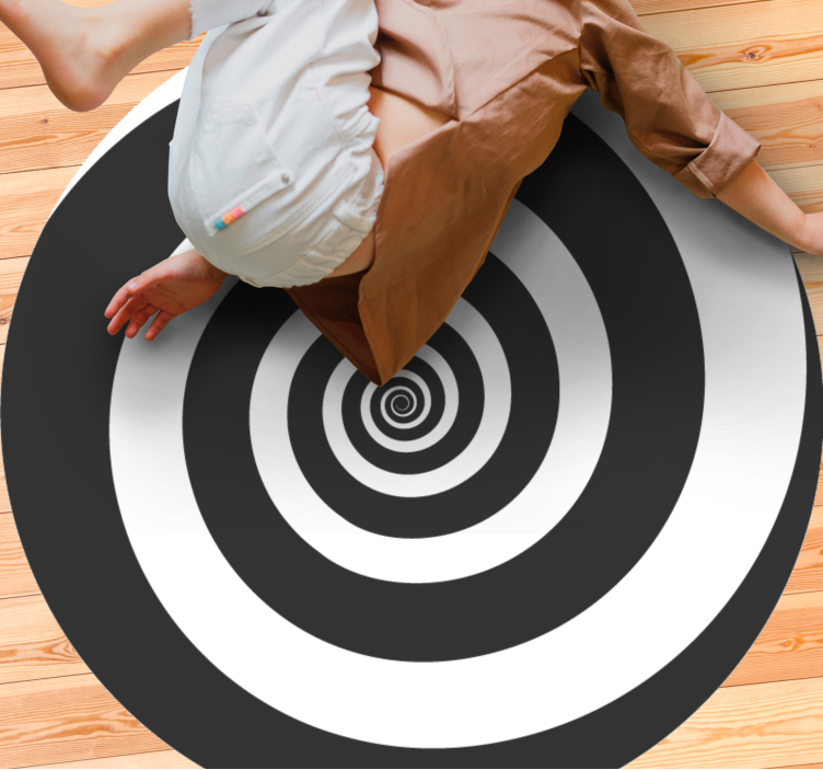 Svart og hvit hypnotisk retro spiral vinyl teppe ungdom - Tenstickers