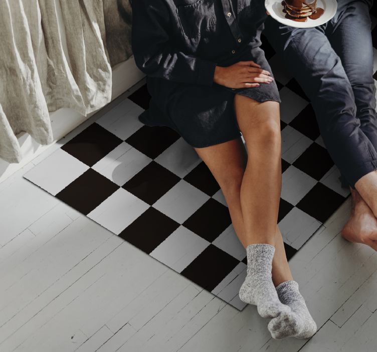 Svart og hvitt fliser vintage teppe - Tenstickers