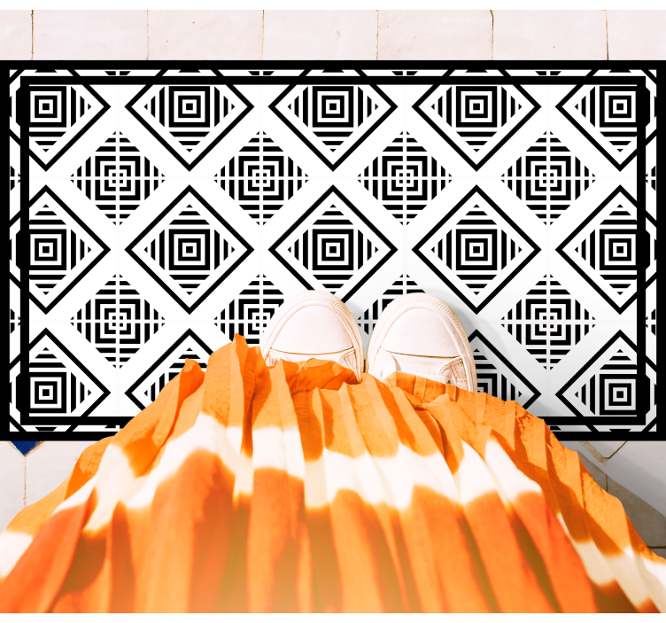 Svarte og hvite firkanter mønster vinylteppe - Tenstickers