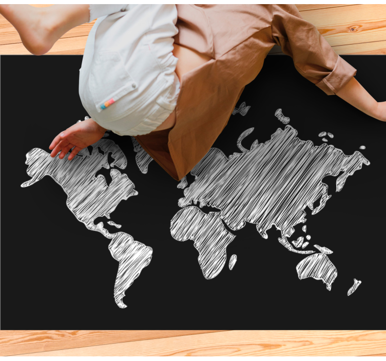 Tavle grå design vinyl teppe verdenskart - Tenstickers