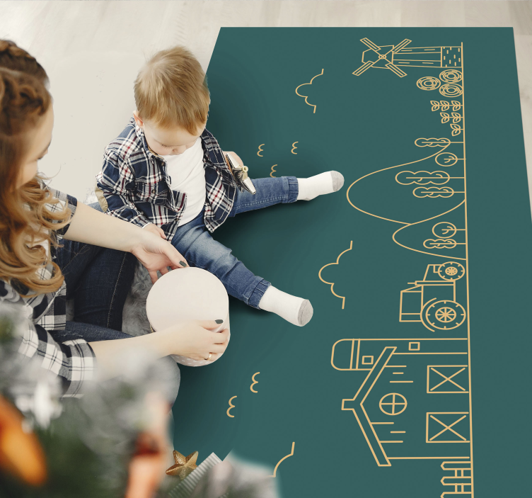 Tegneserie traktor og gårdsgjenstander dyreteppe - Tenstickers