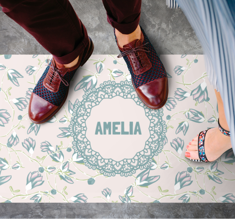 Blomsterdesign med navn vinyl teppe soverom - Tenstickers