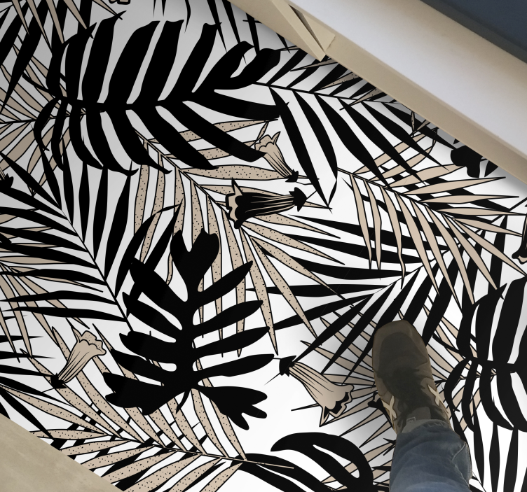 Tropisk bladelement vinyl teppe natur - Tenstickers