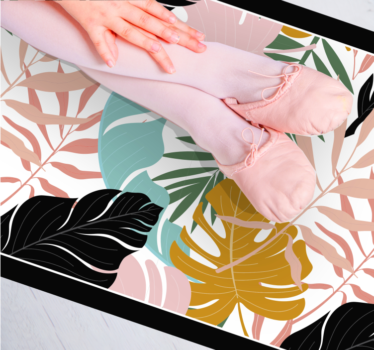 Tropisk bladpalett vinyl teppe natur - Tenstickers