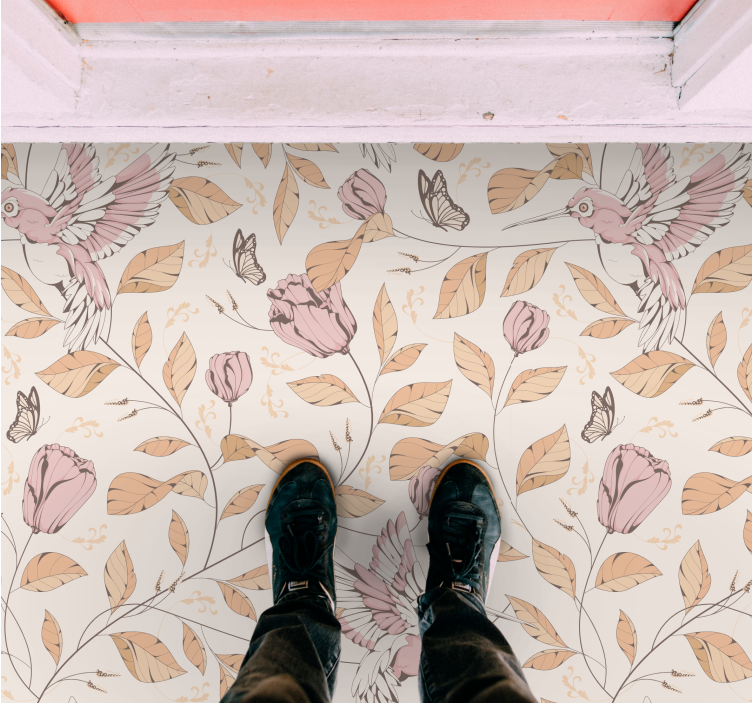 Tulipaner mønster beige farger vinyl teppe blomster og planter - Tenstickers