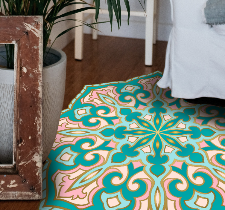 Turkis og rosa mandala vinyl teppe - Tenstickers