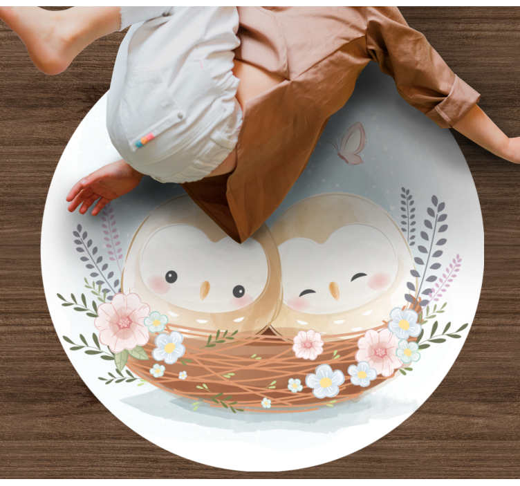 Ugle og blomster vinyl teppe soverom - Tenstickers